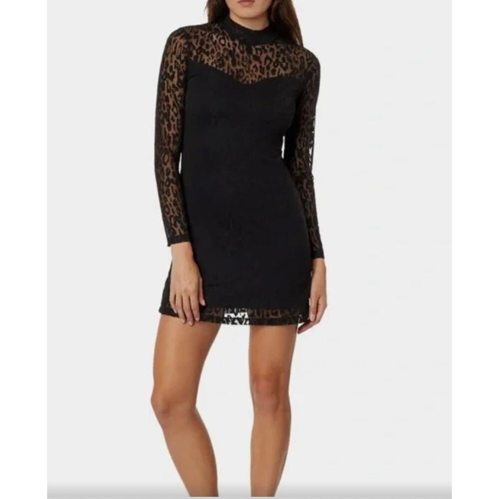 AllSaints Hanna Anita Devore Leopard Print Black Body-con Mini Dress Size 6